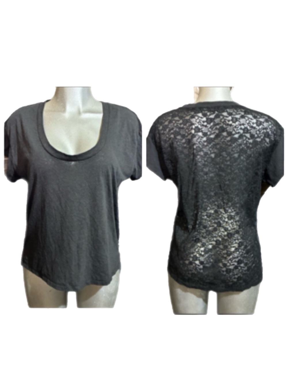Victoria’s Secret Black Tee T-Shirt Lace Back Tumblr Girl Relaxed V Neck Large